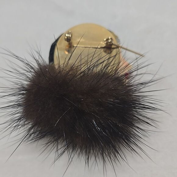 Vintage Flapper Girl Brooch with Fur - Picture 2 of 5